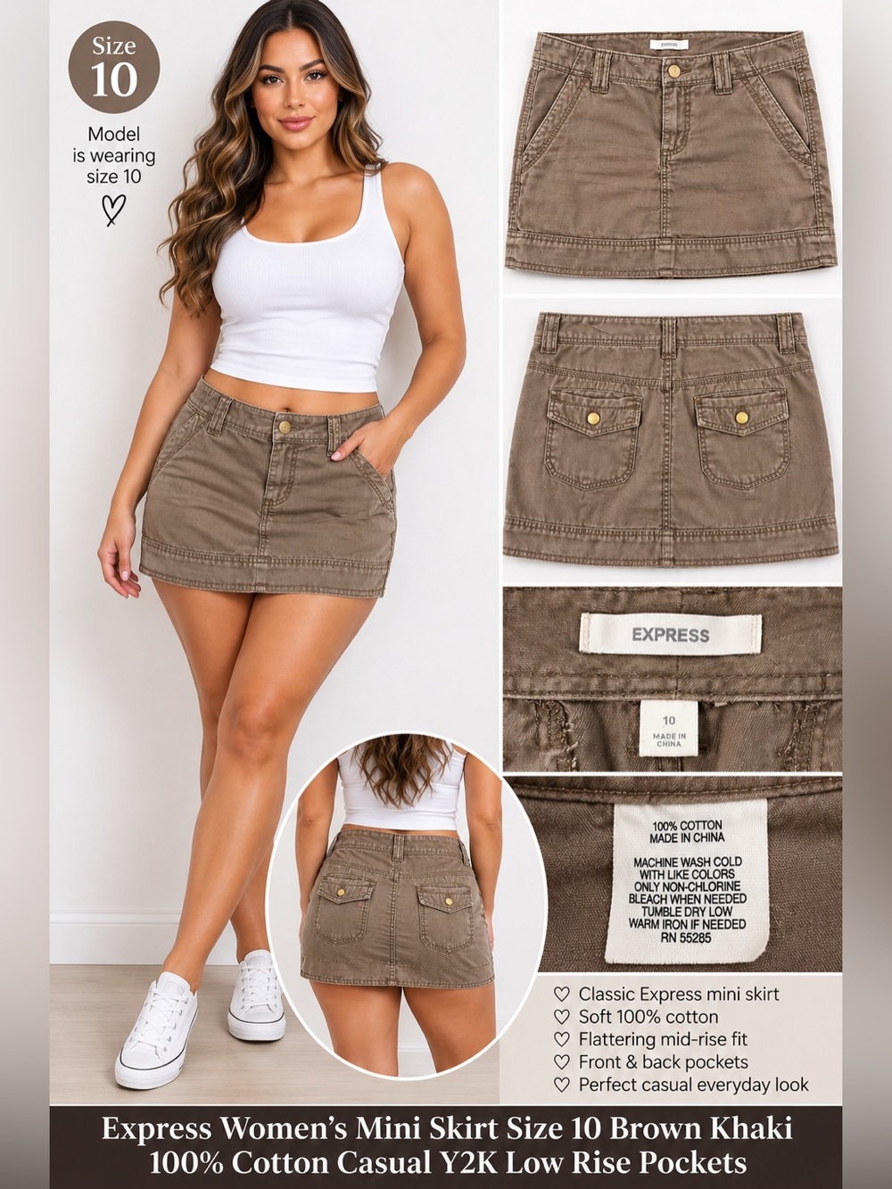 Express Women's Mini Skirt Size 10 Brown Khaki
100% Cotton Casual Y2K Low Rise P